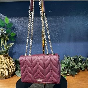 Kate Spade small flap leather Crossbody bag, color blackberry preserves